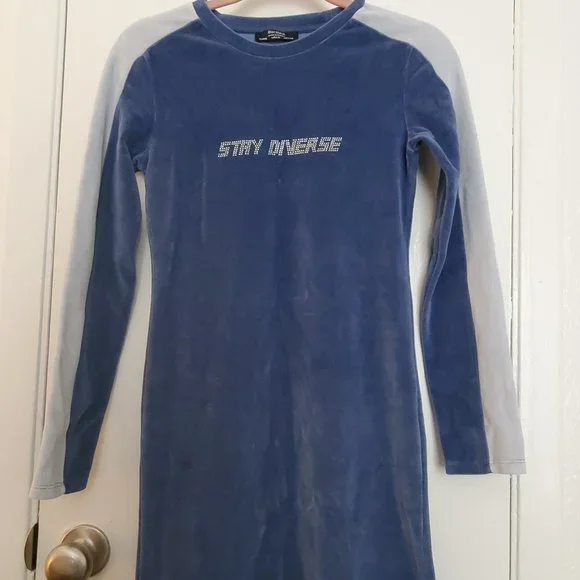 Bershka | Dresses | Bershka Long Sleeve Mini Dress Uk Brand Women Blue  Cotton S | Poshmark